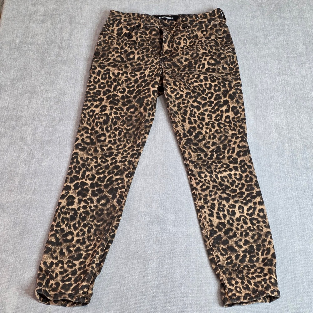Express Womens Ankle Legging High Rise Leopard Print Stretch Pants Size 2R Chic